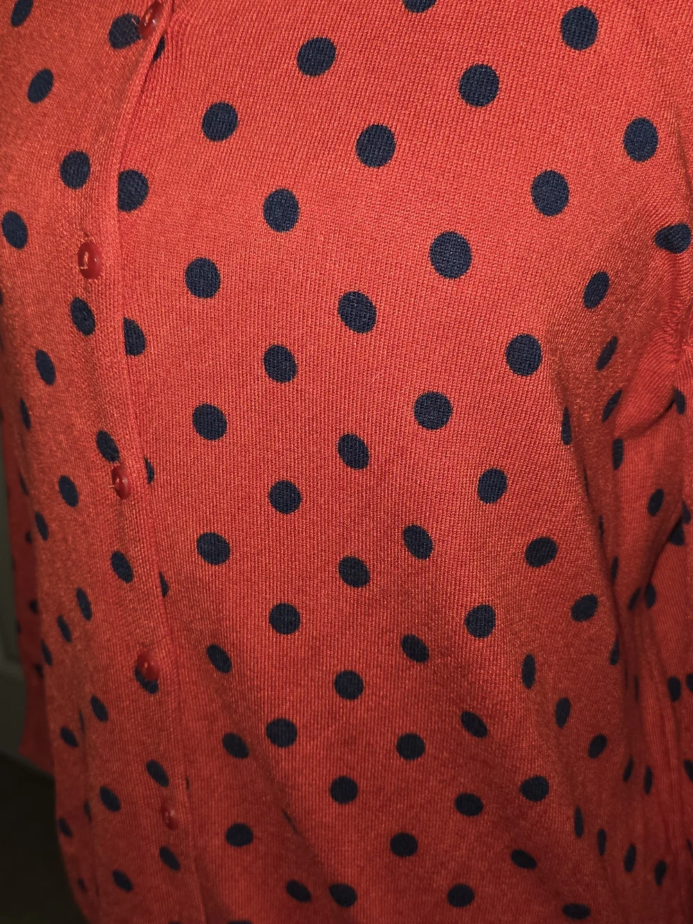 Ellen Tracy Red Sweater with Navy Polka Dots - Picture 6 of 8
